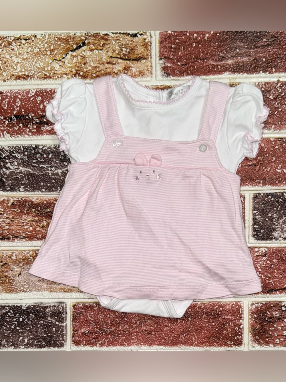 Kissy Kissy 2pc pink kitten dress & body suit set 0-3m pima cotton boutique